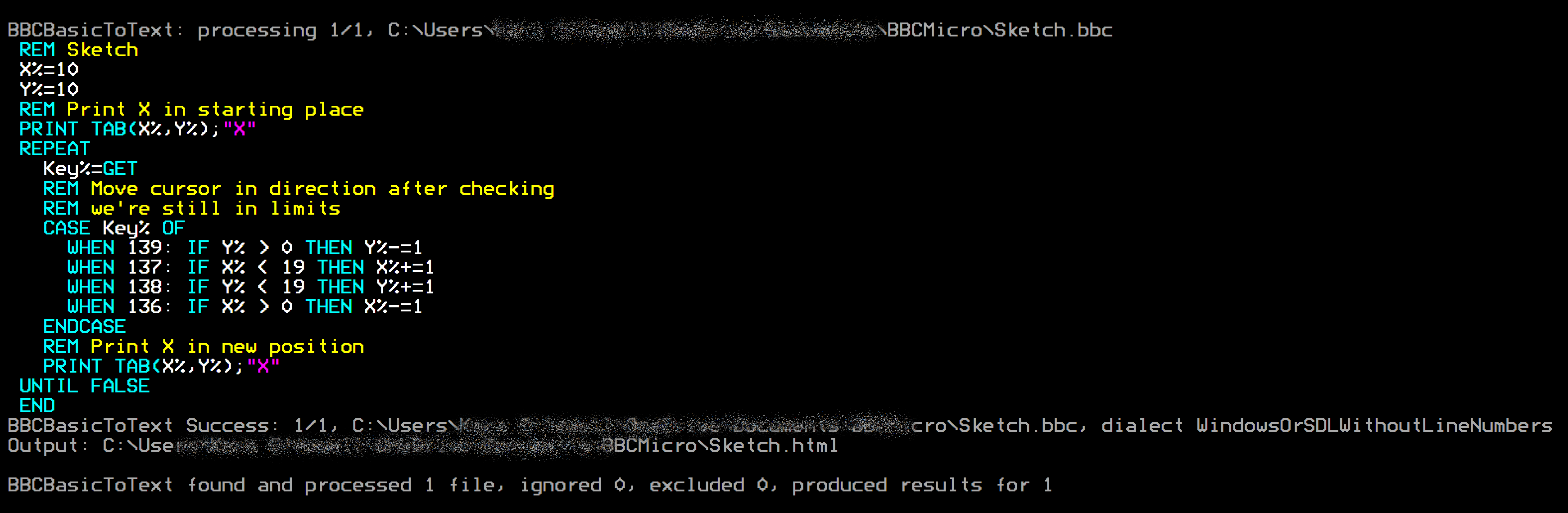 BBCBasicToText example output